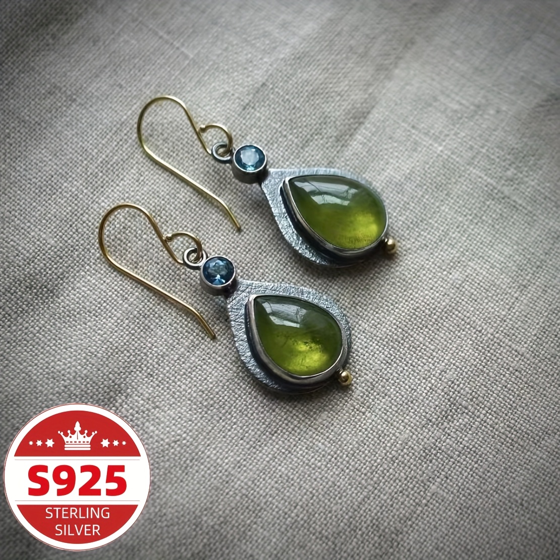 Women's S925 Sterling Silvery Inlaid Green Retro Earrings